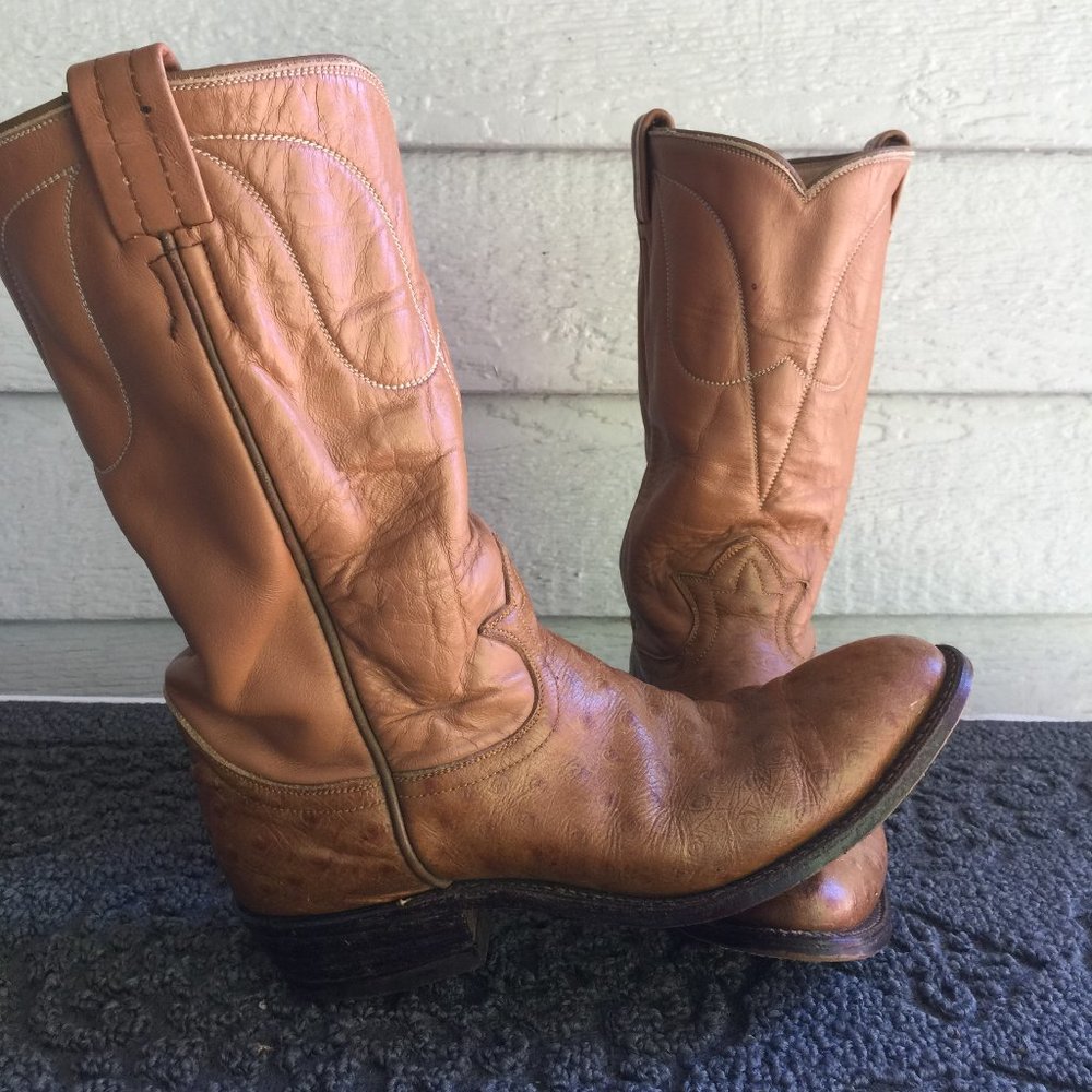 Vintage Tony Lama Ostrich style Light Camel Western Boots